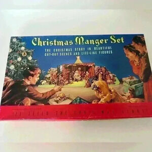 Vintage Christmas Manger Set Nativity Cardboard Cut Out Stand Up - Complete